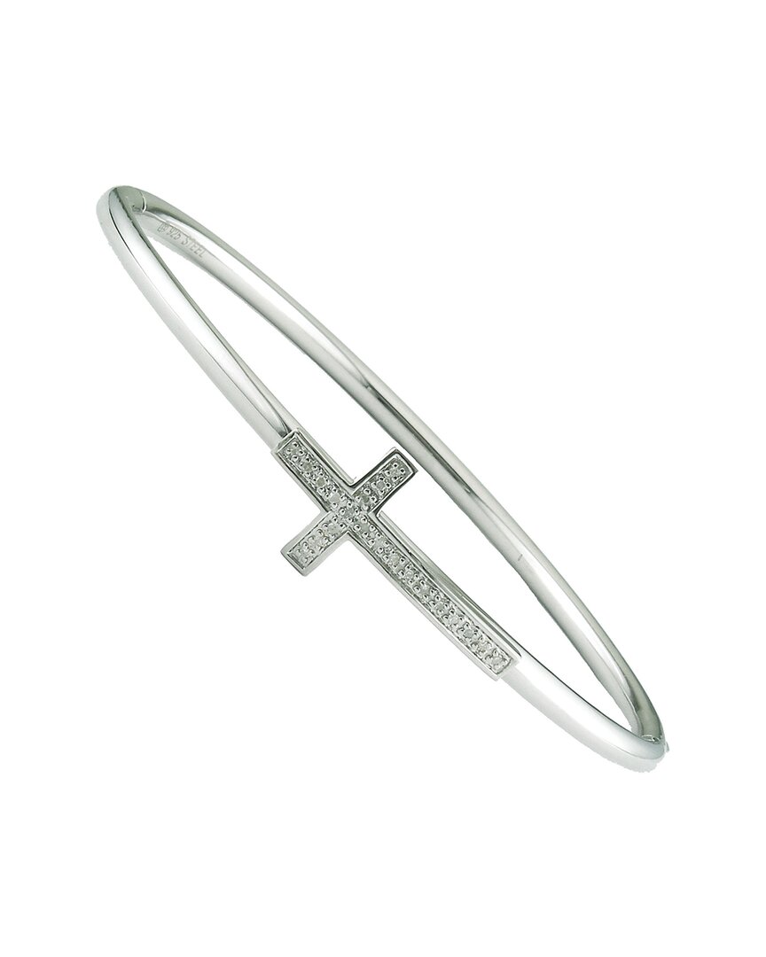 Diamond Select Cuts Silver & Steel 0.08 Ct. Tw. Diamond Cross Bangle Bracelet