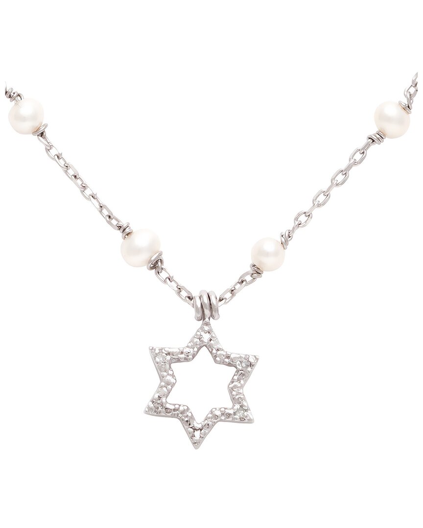 Pearls Silver Diamond 3mm Pearl Star Of David Necklace
