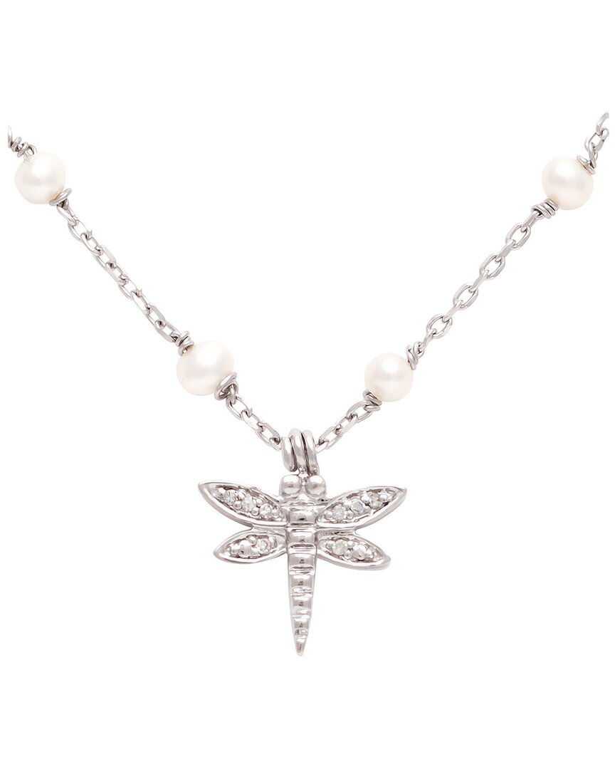 Pearls Silver Diamond 3mm Pearl Pendant Necklace
