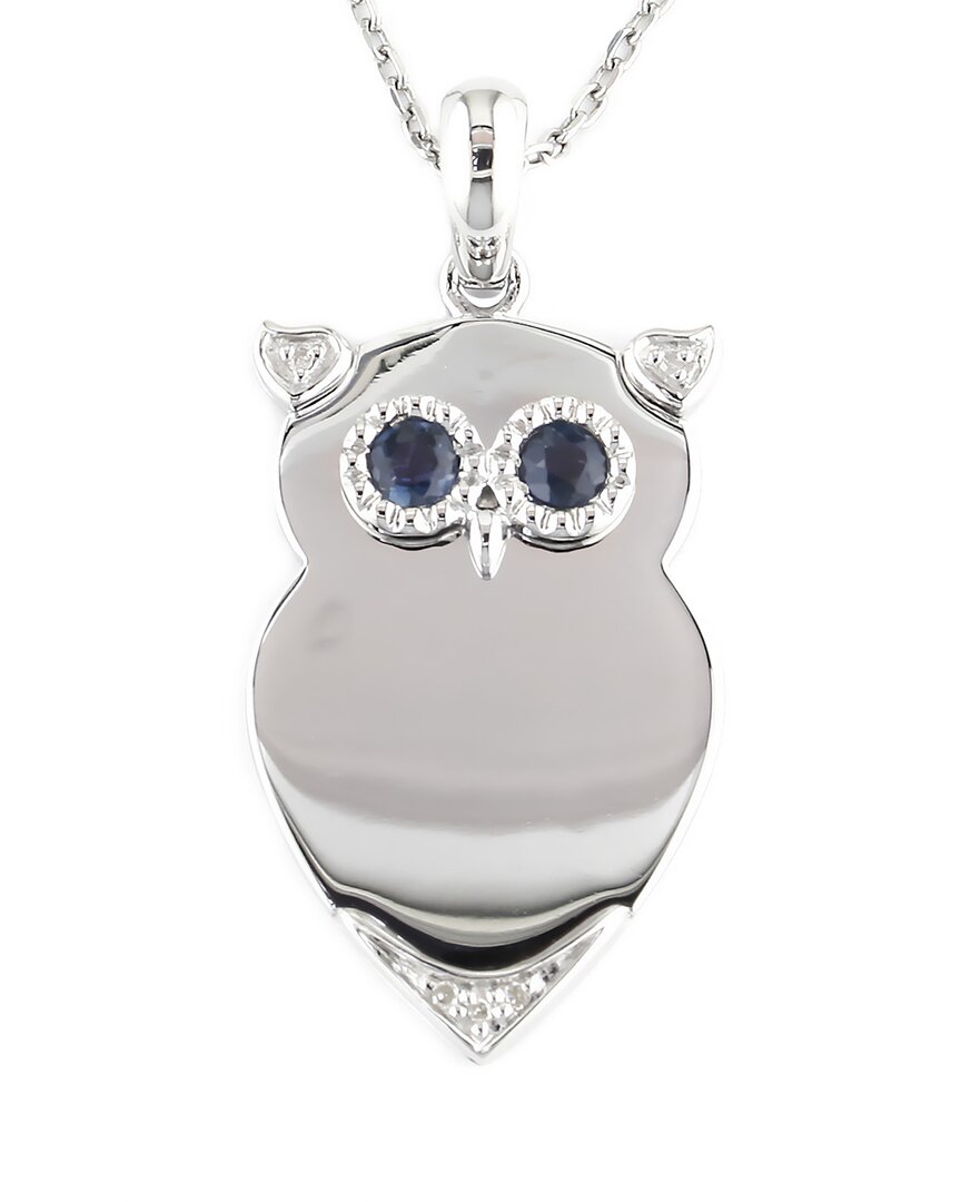 Diamond Select Cuts Silver 0.33 Ct. Tw. Diamond & Sapphire Owl Necklace