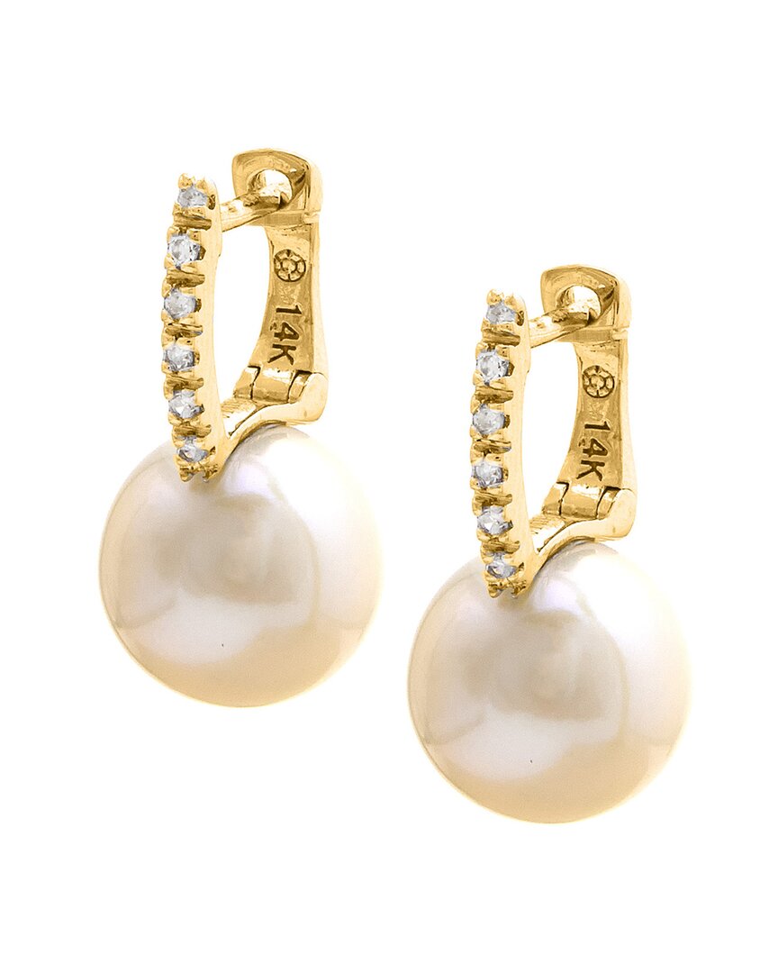 Gemstones 0.06 Ct. Tw. Diamond & 7-8mm Pearl 14k Earrings In Gold