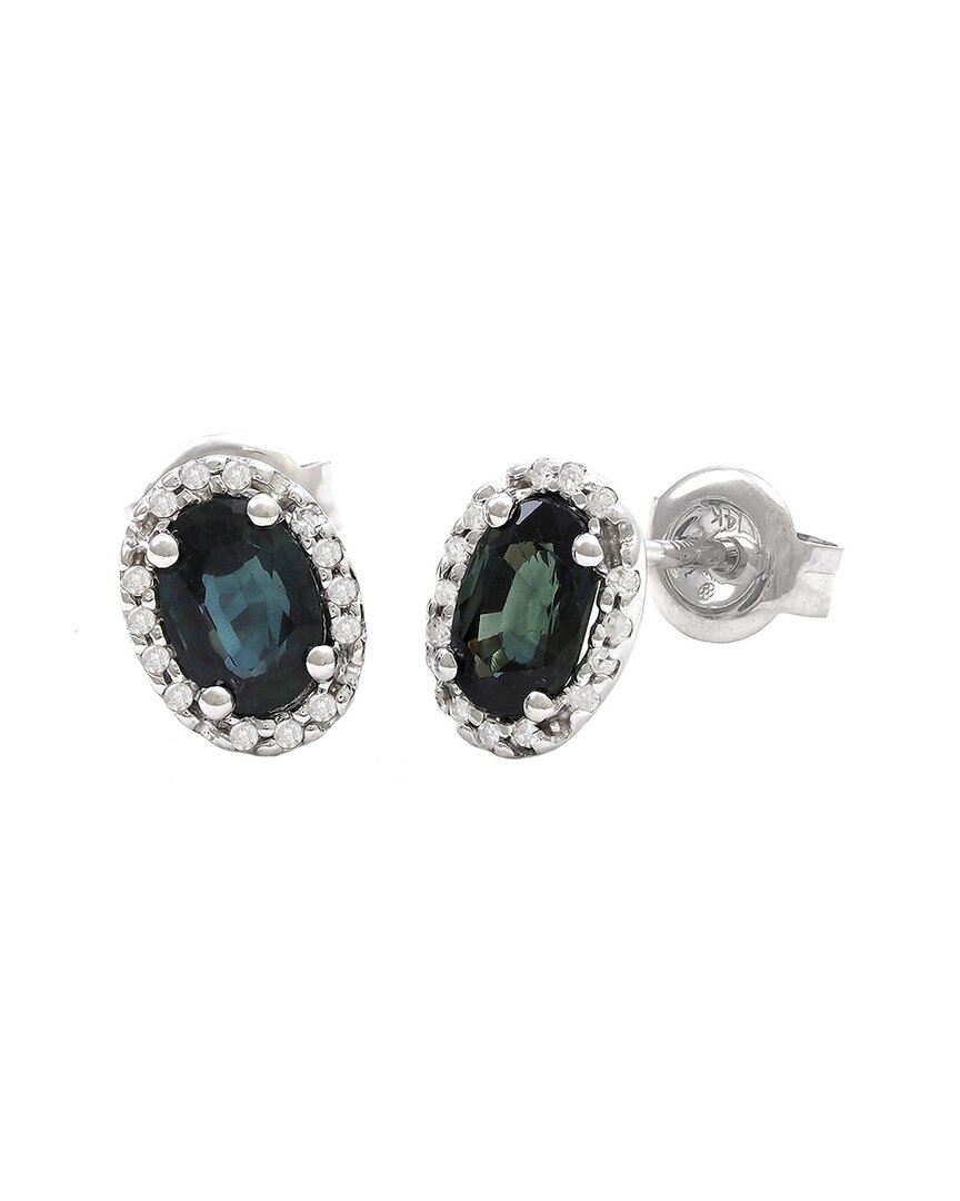 Gemstones 1.33 Ct. Tw. Diamond & Sapphire 14k Earrings In Metallic