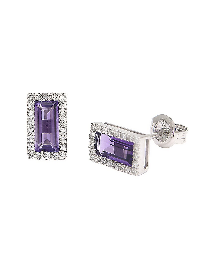Gemstones 1.02 Ct. Tw. Diamond & Amethyst 14k Earrings In Metallic