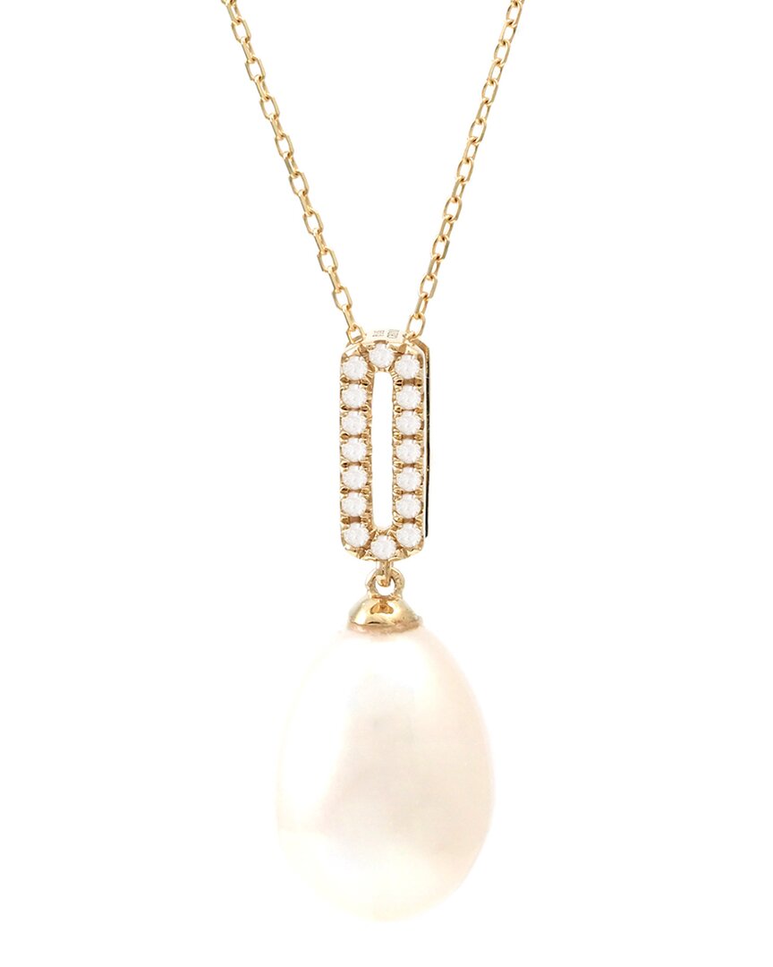 Gemstones 0.06 Ct. Tw. Diamond & 7-8mm Pearl 14k Necklace In Gold