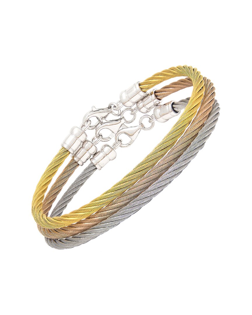 Gemstones Silver Bangle Set In Gold