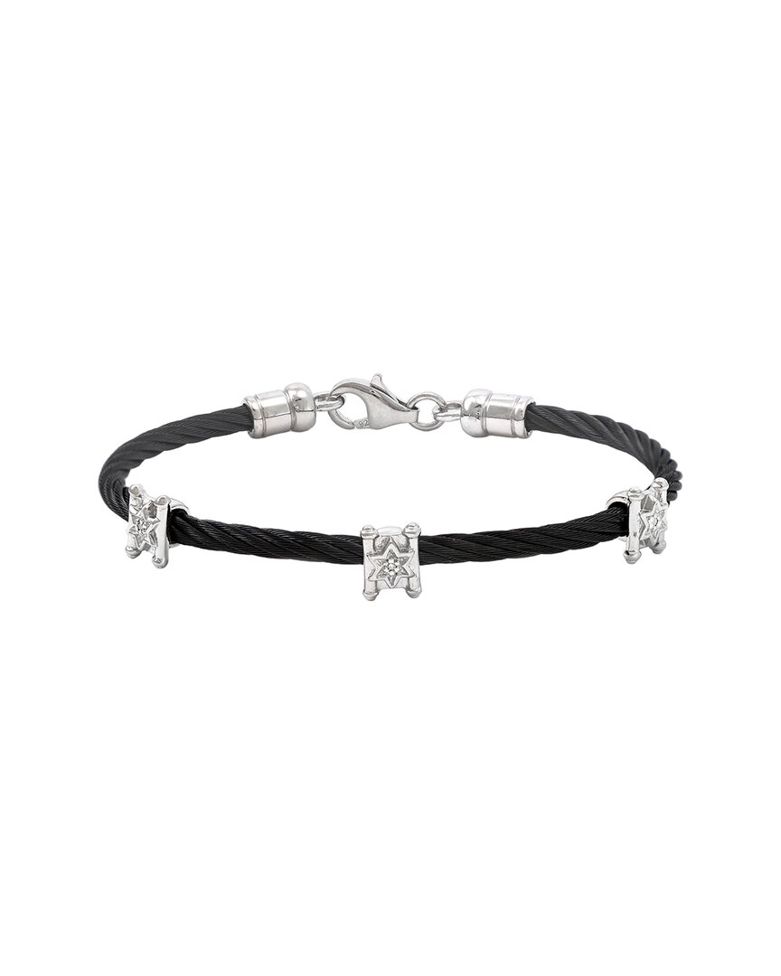 Gemstones 0.02 Ct. Tw. Diamond Silver Bangle In Black