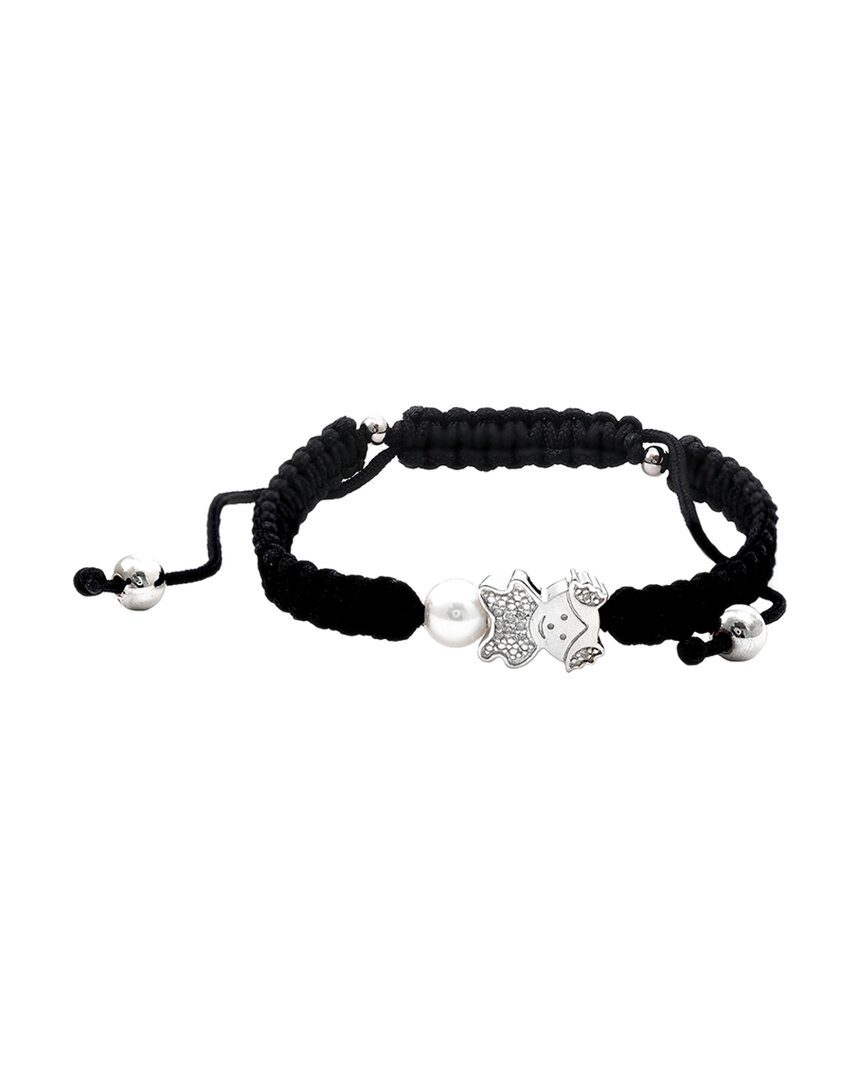 Diamond Select Cuts 0.03 Ct. Tw. Diamond & 3-4mm Pearl Silver Bracelet In Black