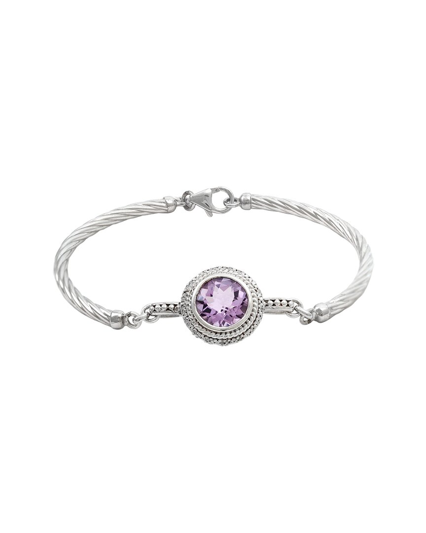 Gemstones 3.58 Ct. Tw. Diamond & Amethyst Silver Bangle In Metallic
