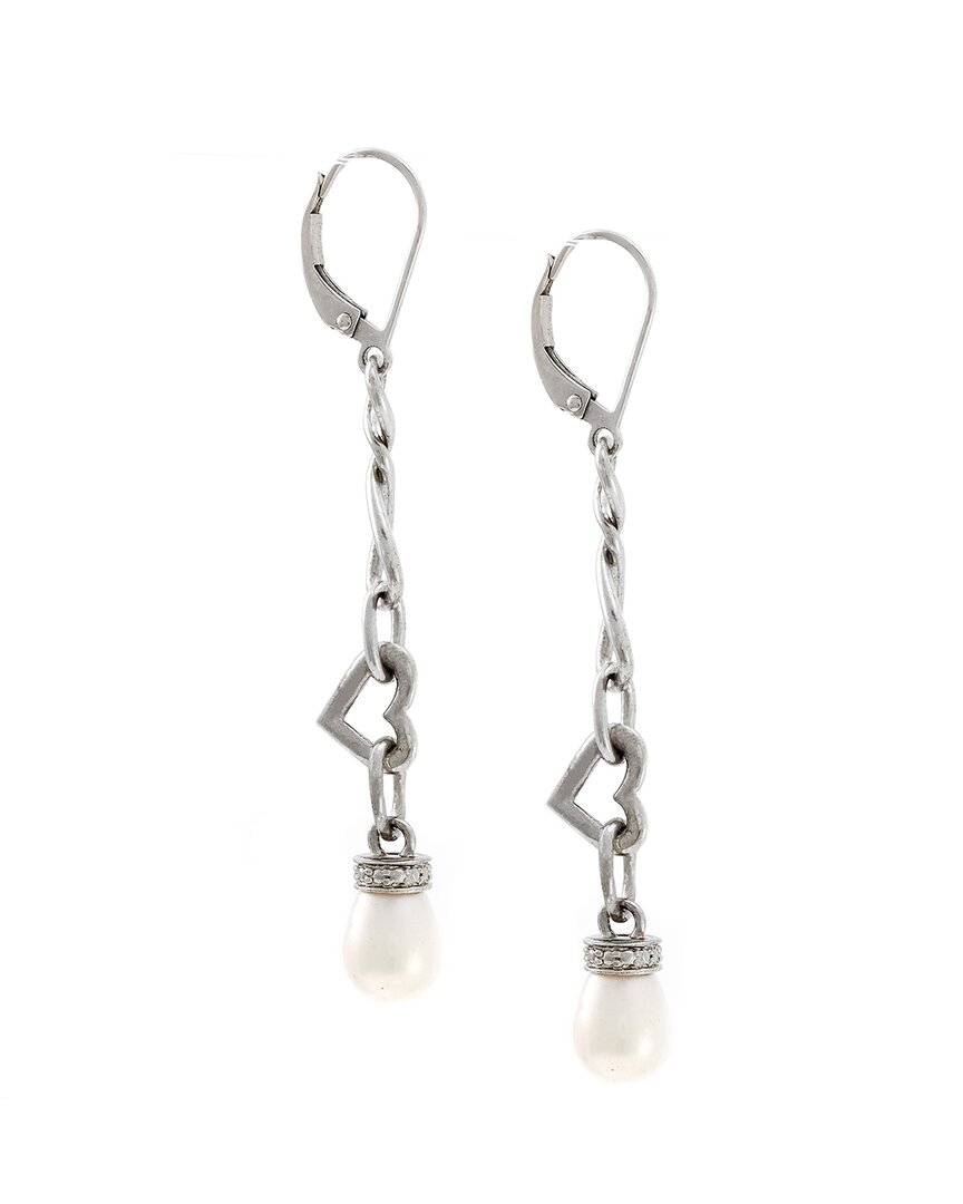 Gemstones 0.02 Ct. Tw. Diamond & 6.5-7.5mm Pearl Silver Earrings