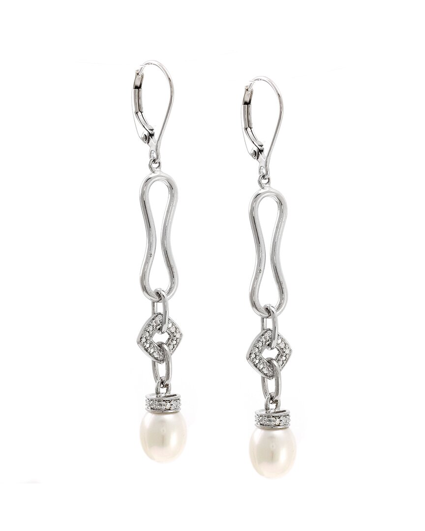 Gemstones 0.03 Ct. Tw. Diamond & 6.5-7.5mm Pearl Silver Earrings