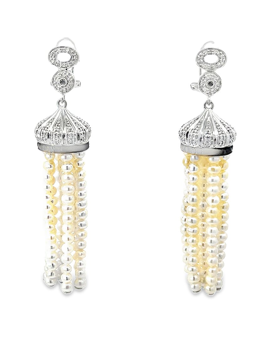 Diamond Select Cuts 0.60 Ct. Tw. Diamond & 2mm Pearl Silver Earrings In Yellow