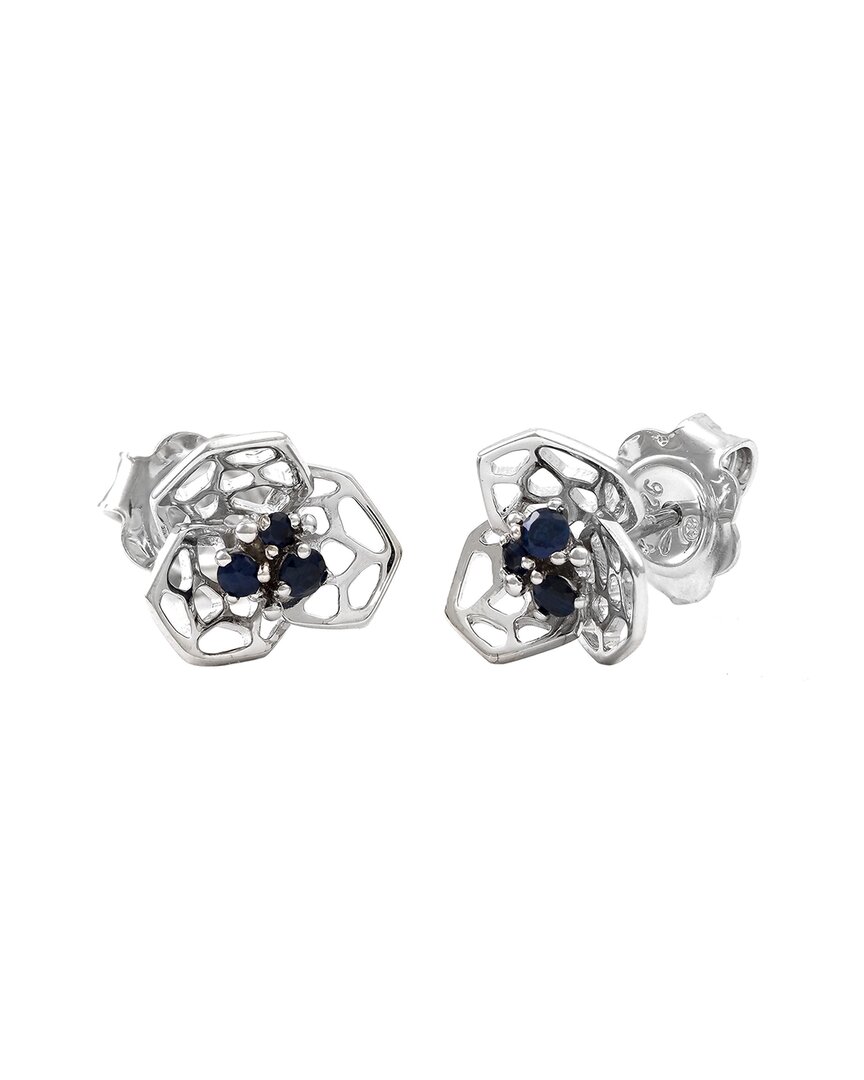 Gemstones 0.15 Ct. Tw. Sapphire Silver Earrings In Metallic