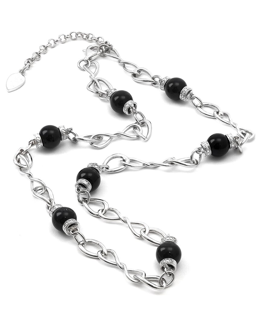 Diamond Select Cuts 0.09 Ct. Tw. Diamond Onyx Silver Necklace In Metallic