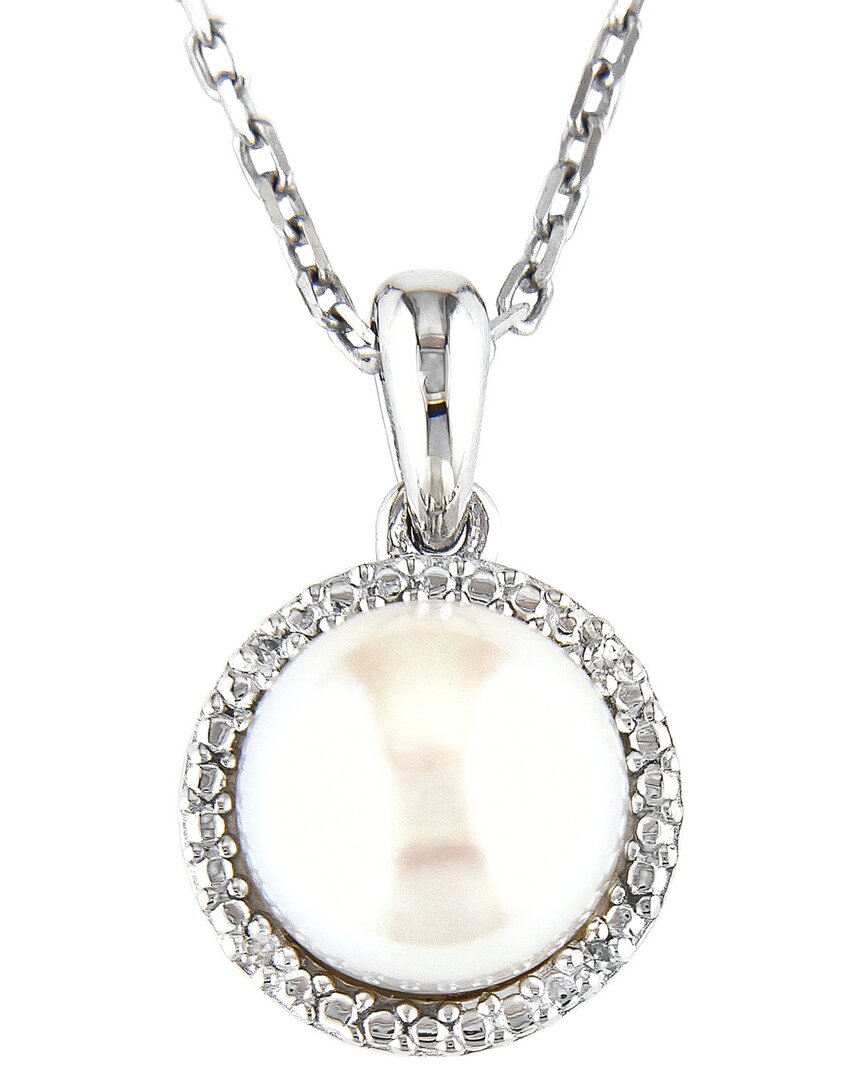 Diamond Select Cuts 0.01 Ct. Tw. Diamond & 5-6mm Pearl Silver Necklace In Metallic