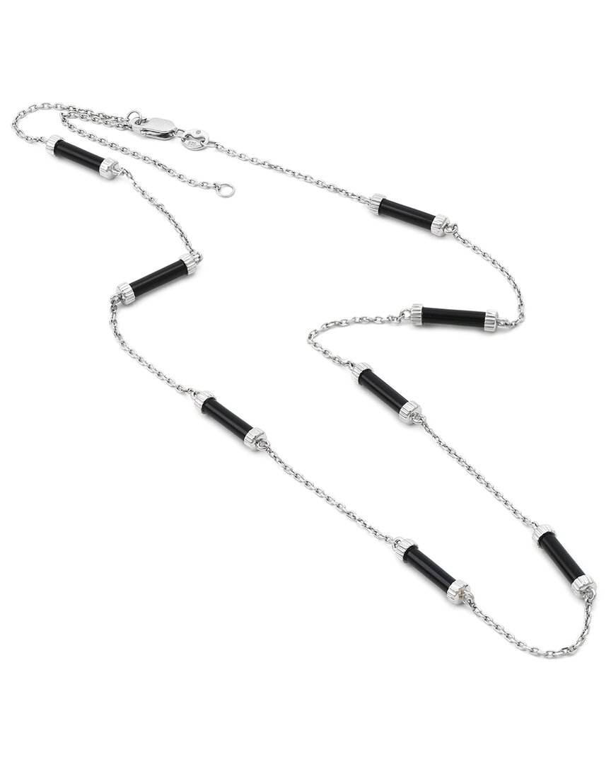 Gemstones Onyx Silver Necklace In Black