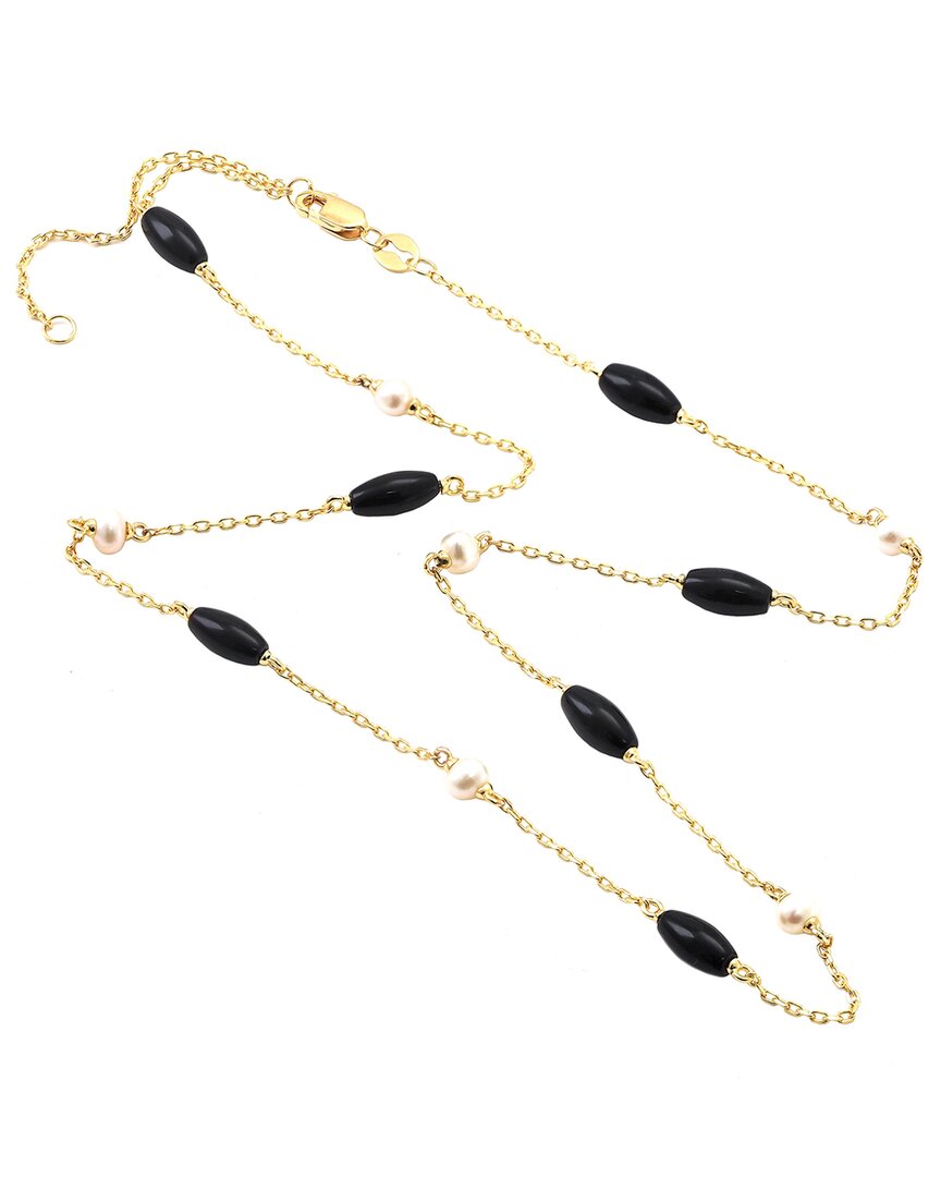 Gemstones Onyx Silver Necklace In Gold
