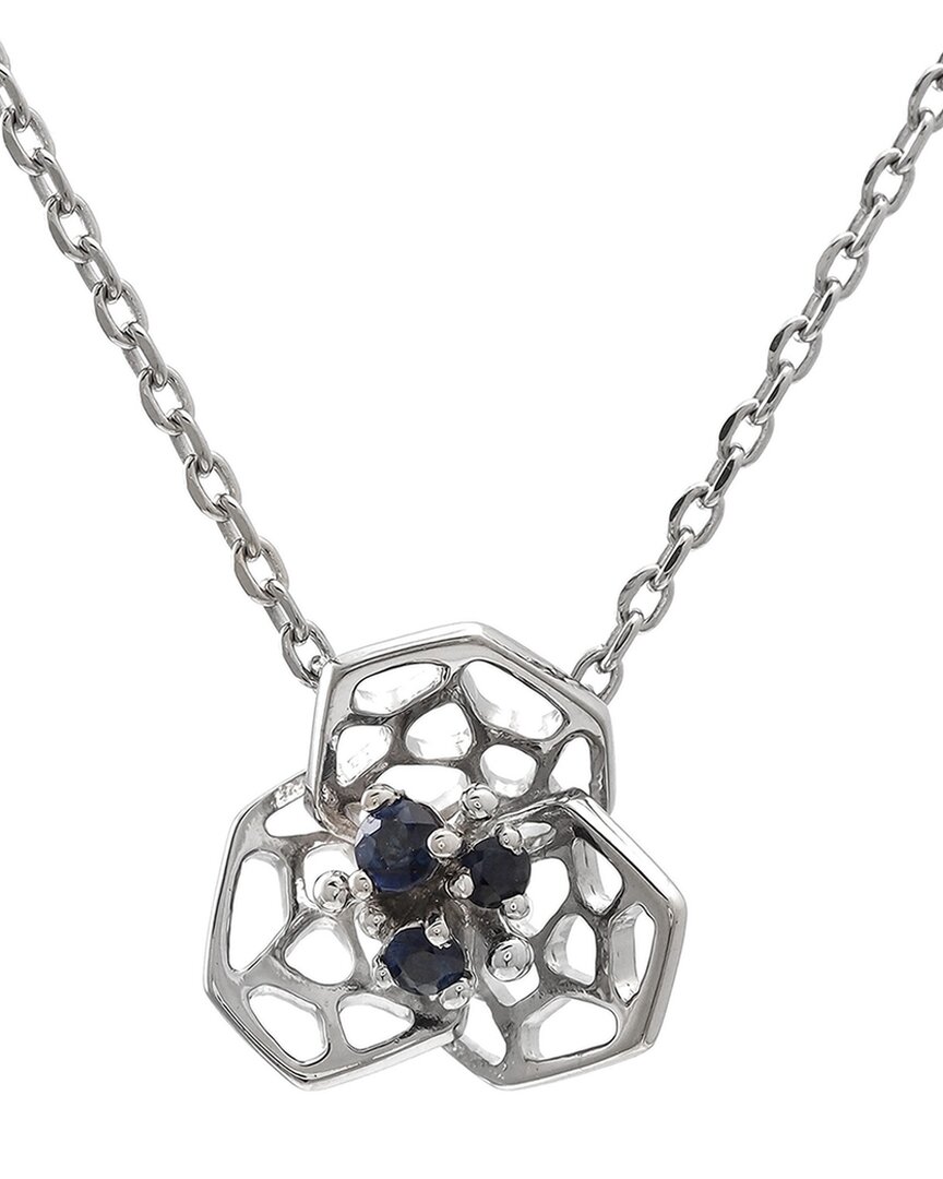 Gemstones 0.12 Ct. Tw. Sapphire Silver Necklace In Metallic