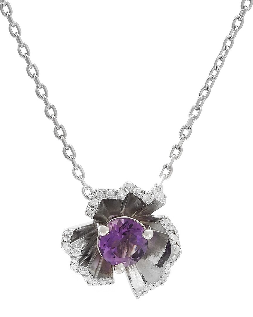Gemstones 0.49 Ct. Tw. Diamond & Amethyst Silver Necklace In Metallic