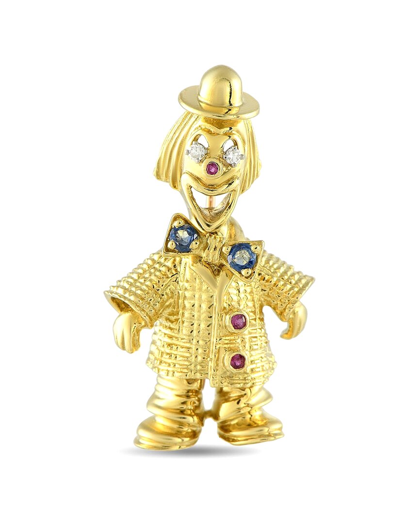 Peter Lindeman 18k Yellow Gold Diamond, Sapphire, And Ruby Clown Brooch Pl08-072925 In Gold
