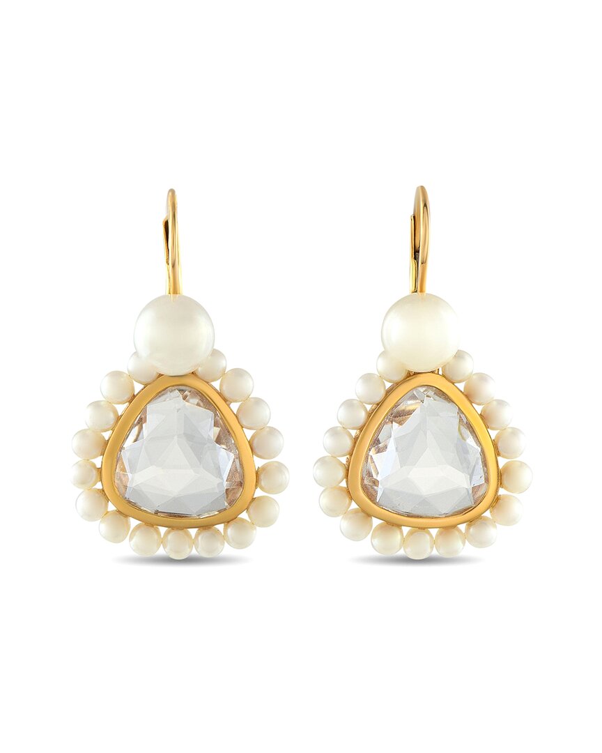 Mimi 18k Yellow Gold Rock Crystal And Pearl Earrings Mm05-072825 In Gold