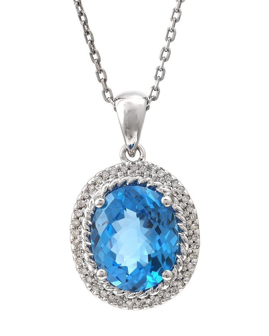 Gemstones Silver 5.70 Ct. Tw. Diamond & Blue Topaz Pendant