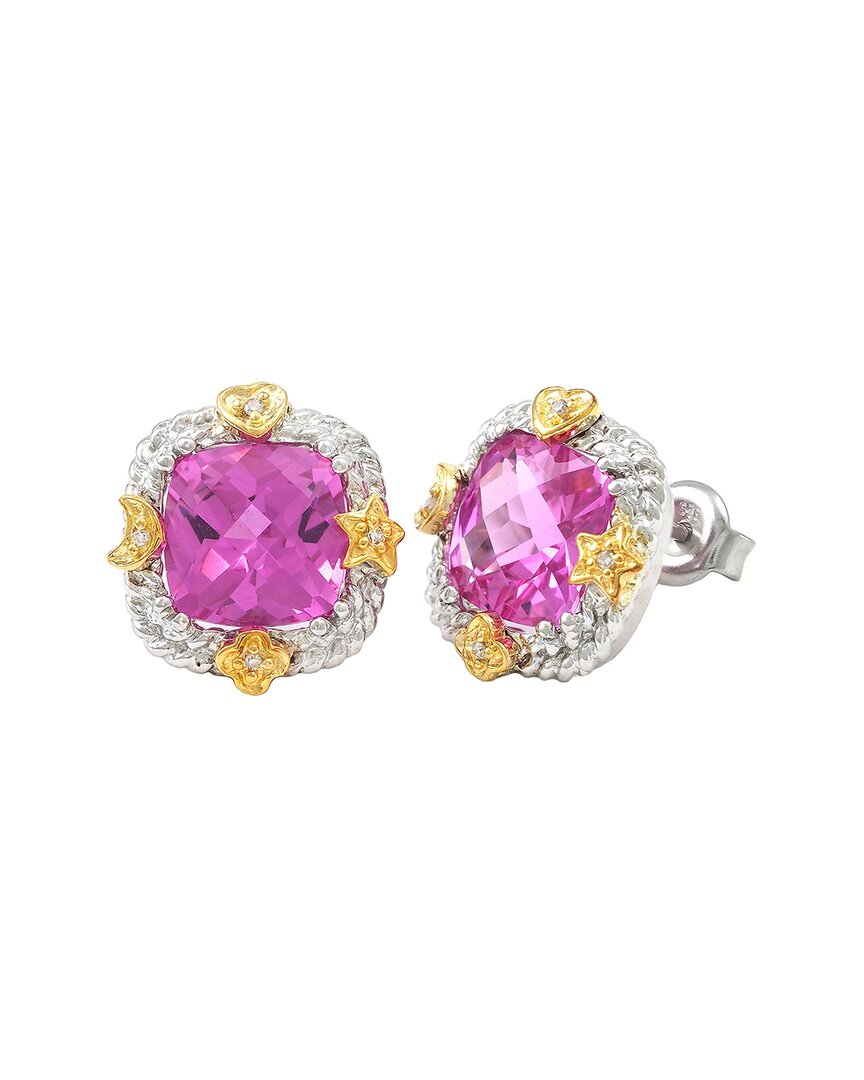 Gemstones Silver 3.53 Ct. Tw. Diamond & Pink Corundum Earrings