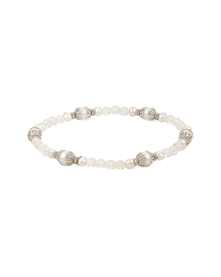 Pearls Imperial Silver 8.65 Ct. Tw. Crystal Quartz & 3-6mm Pearl Stretch Bracelet