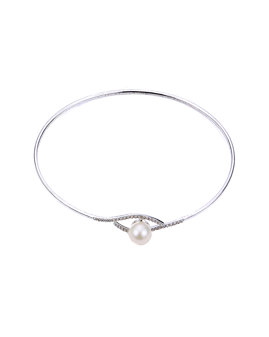 Pearls Imperial Silver 0.19 Ct. Tw. White Topaz & 7.5-8mm Pearl Bangle