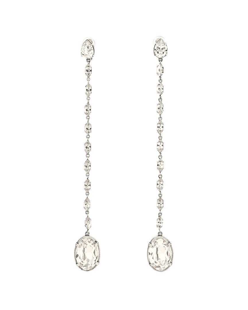 Saint Laurent Crystal Drop Clip Earrings (authentic Pre-loved) In Silver