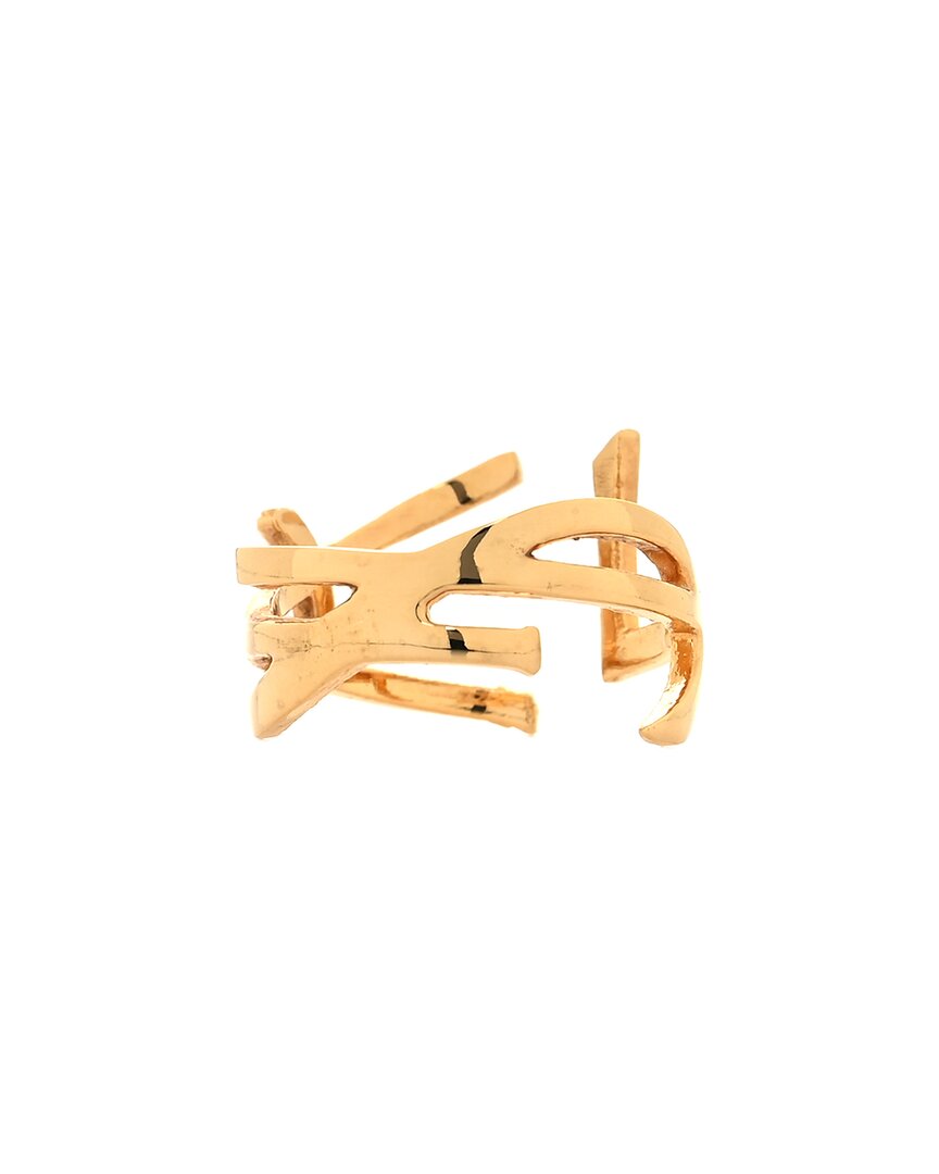 Saint Laurent Straited Brass Monogram Ring 52 6 (authentic Pre-loved) In Gold