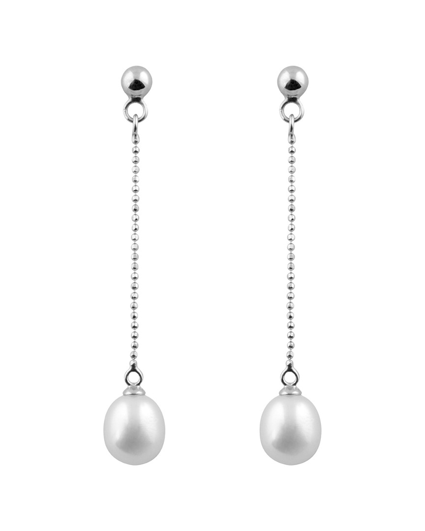 Splendid Pearls Rhodium Plated 7-8mm Freshwater Pearl Drop Earrings