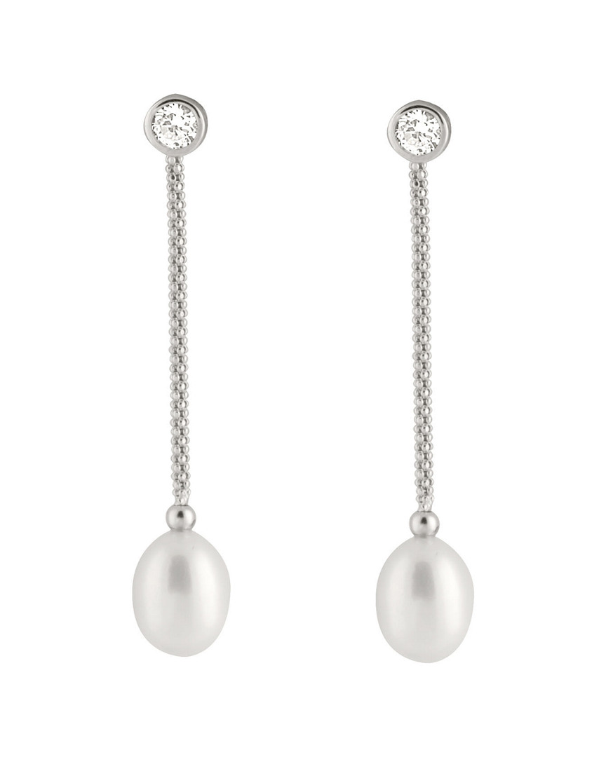 Splendid Pearls Rhodium Plated 8-8.5mm Freshwater Pearl Drop Earrings