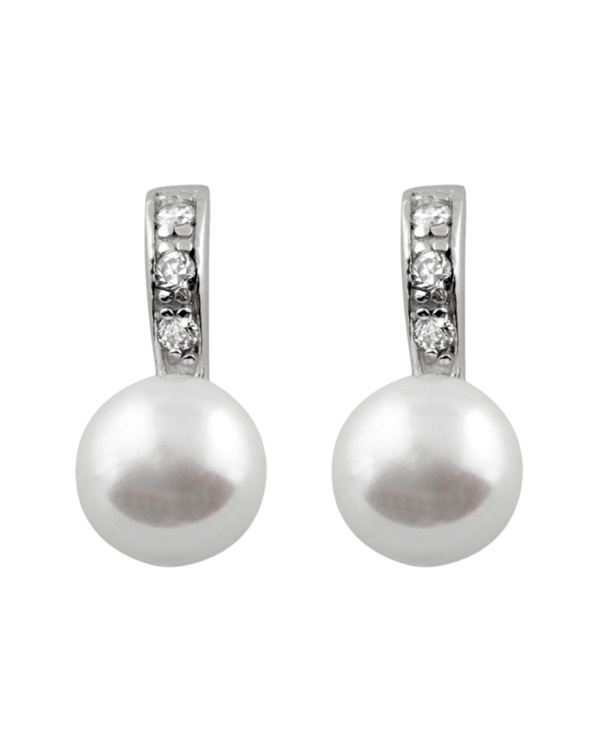Splendid Pearls Rhodium Plated 7.5-8mm Freshwater Pearl Drop Earrings