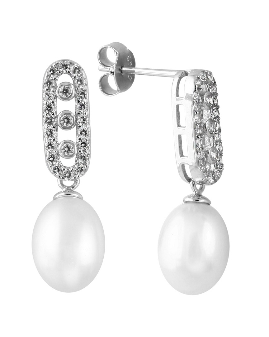 Shop Splendid Pearls Rhodium Plated 7.5-8mm Freshwater Pearl Drop Earrings