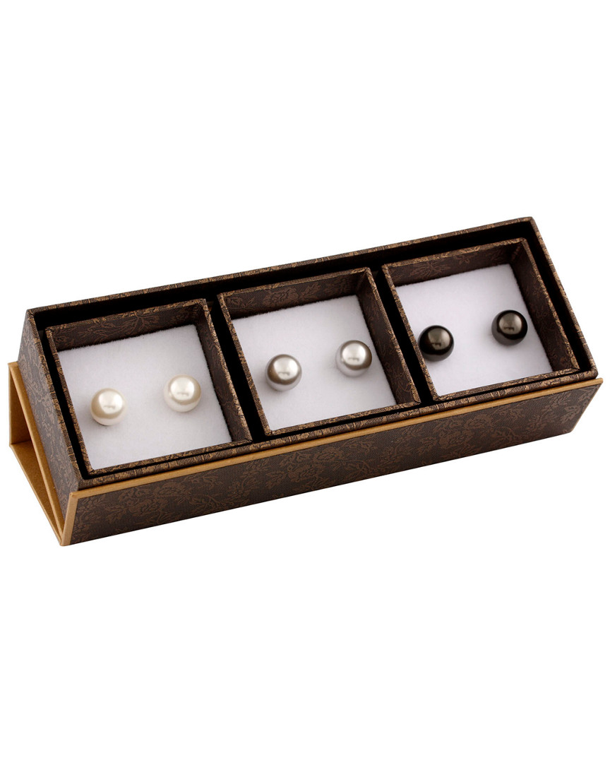 Splendid Pearls Set Of 3 Silver Plated Freshwater Pearl 9-9.5mm Studs