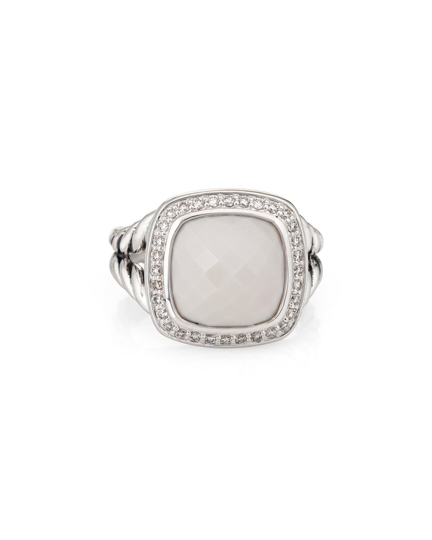 Heritage David Yurman David Yurman Albion Silver 0.22 Ct. Tw. Diamond & White Agate Ring (authentic  )