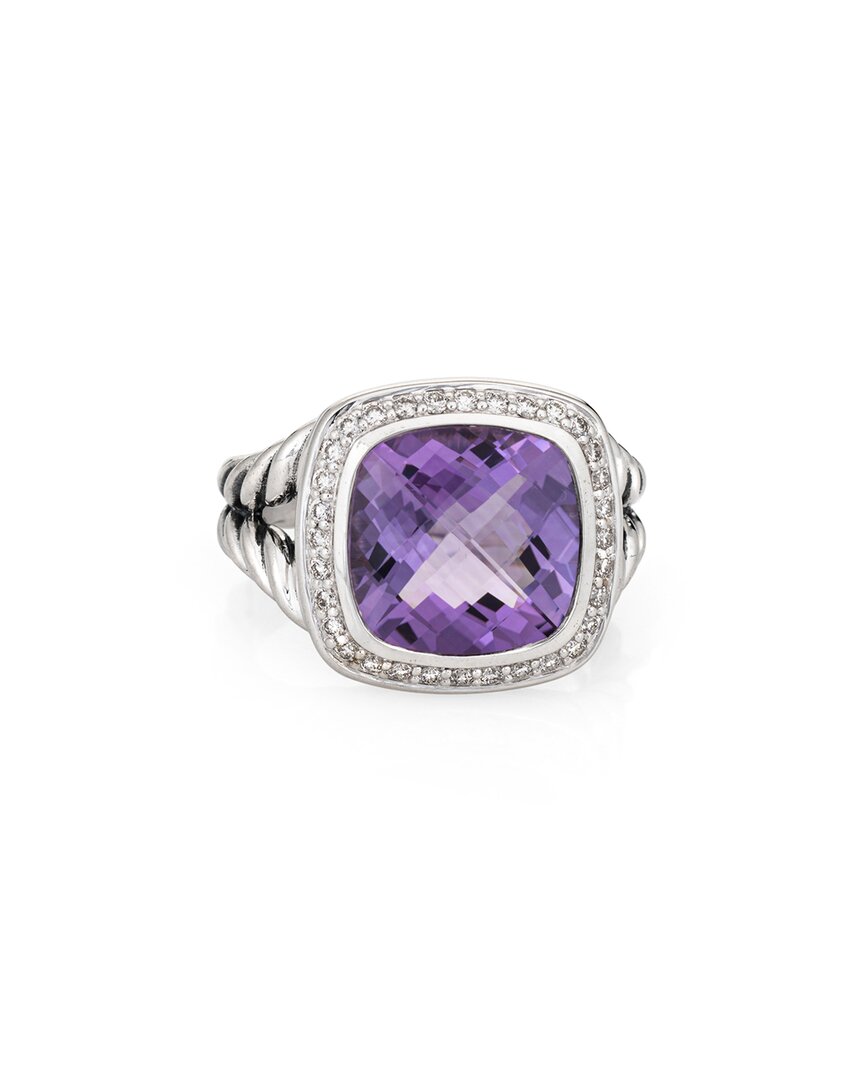 Heritage David Yurman David Yurman Albion Silver 0.22 Ct. Tw. Diamond & Amethyst Ring (authentic  )