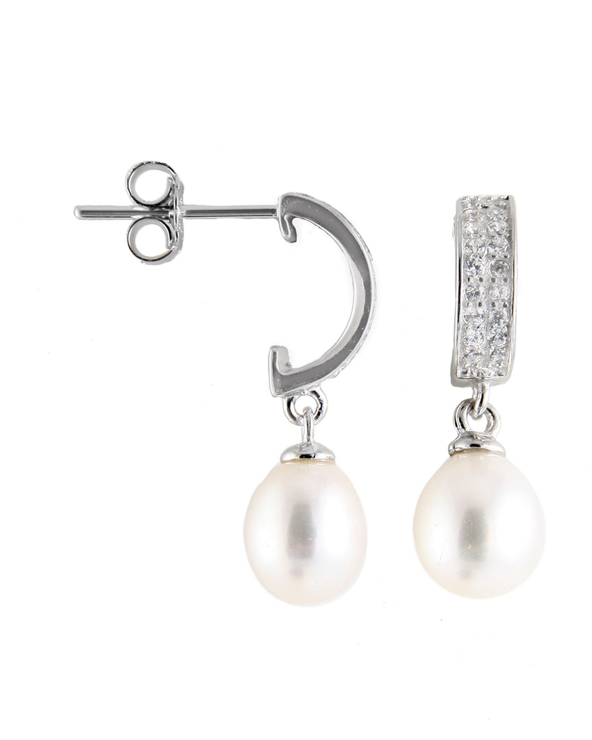 Splendid Pearls Plated Silver 6.5-7mm Freshwater Pearl & Cz Drop Earrings