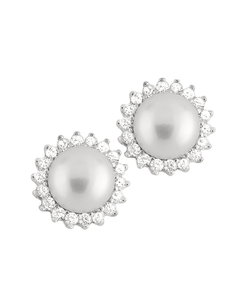 Splendid Pearls Plated Silver 8-8.5mm Freshwater Pearl Drop Earrings