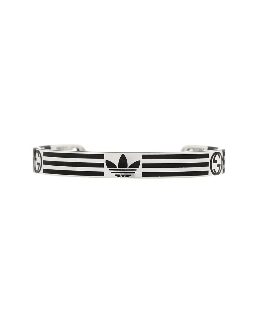 Gucci X Adidas Silver Enamel Cuff Bracelet 17 (authentic Pre-loved) In White