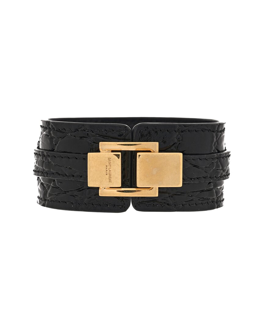 Saint Laurent Crocodile Embossed Le Carre Bracelet L (authentic Pre-loved)