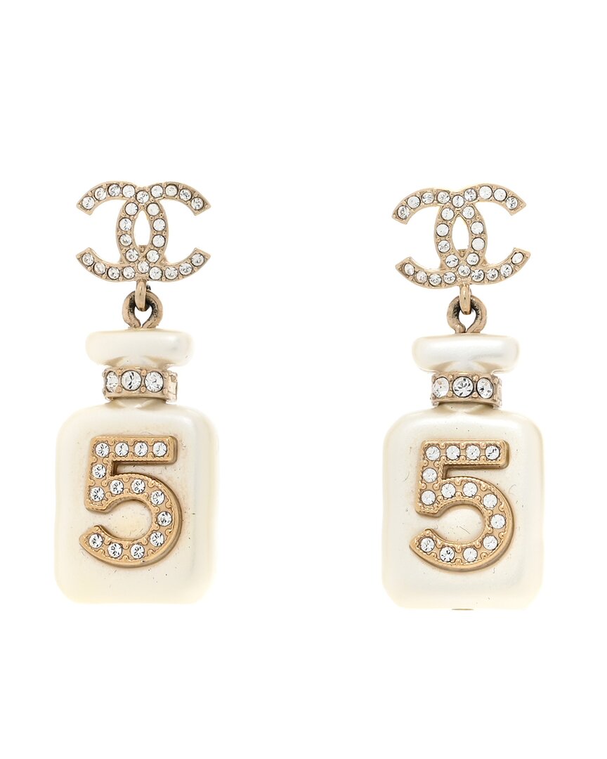 Pre-owned Chanel Pearl Resin Crystal Cc No 5 Perfume Bottle Drop Earrings (authentic Pre-loved)