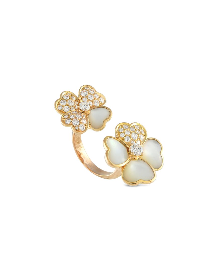 Van Cleef & Arpels 18k Rose Gold 1.45 Ct. Tw. Diamond & Mother Of Pearl Ring (authentic Pre-loved)