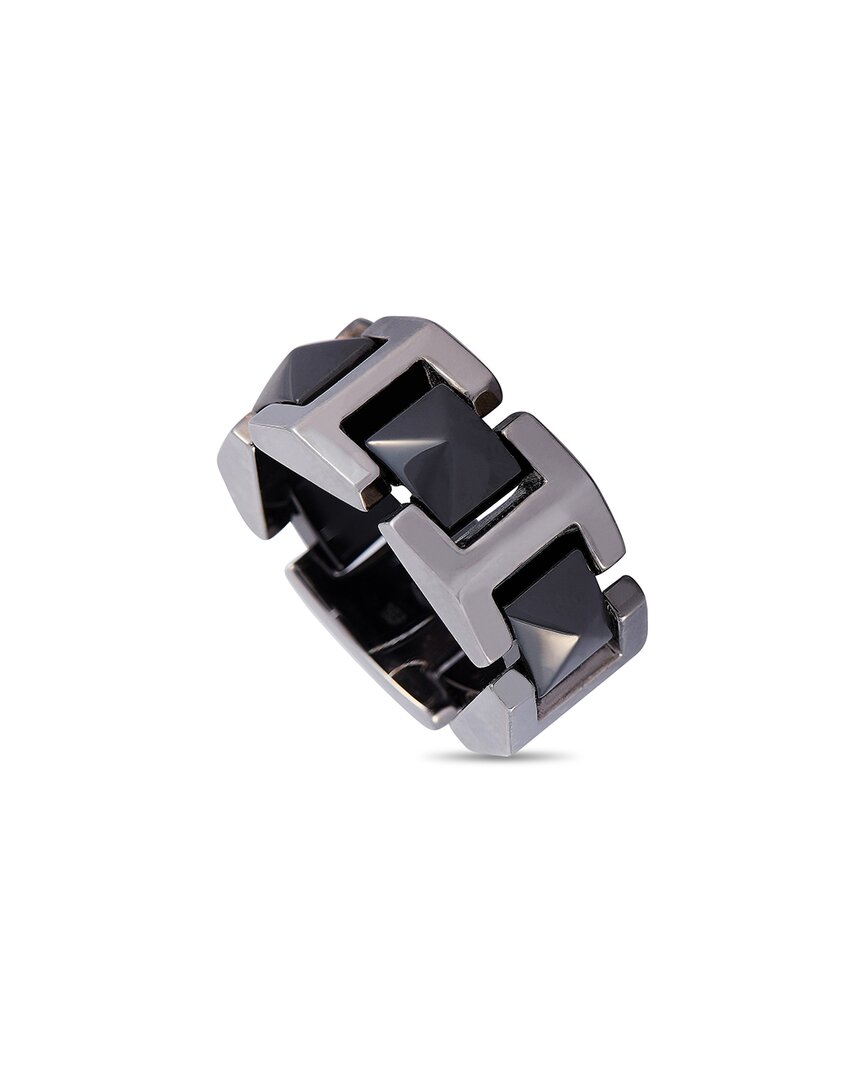 Versace 18k White Gold Black Ceramic Ring In Metallic