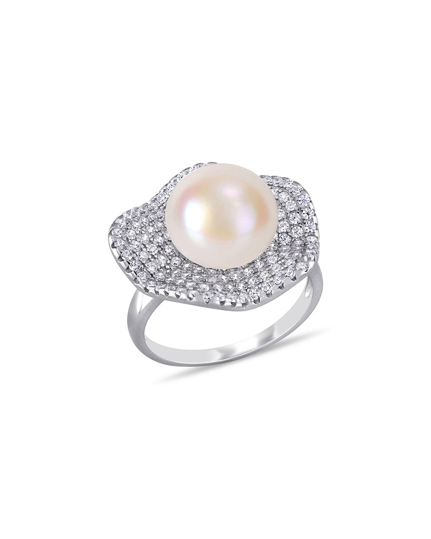Pearls Silver 11-11.5mm Freshwater Pearl & Cz Ring