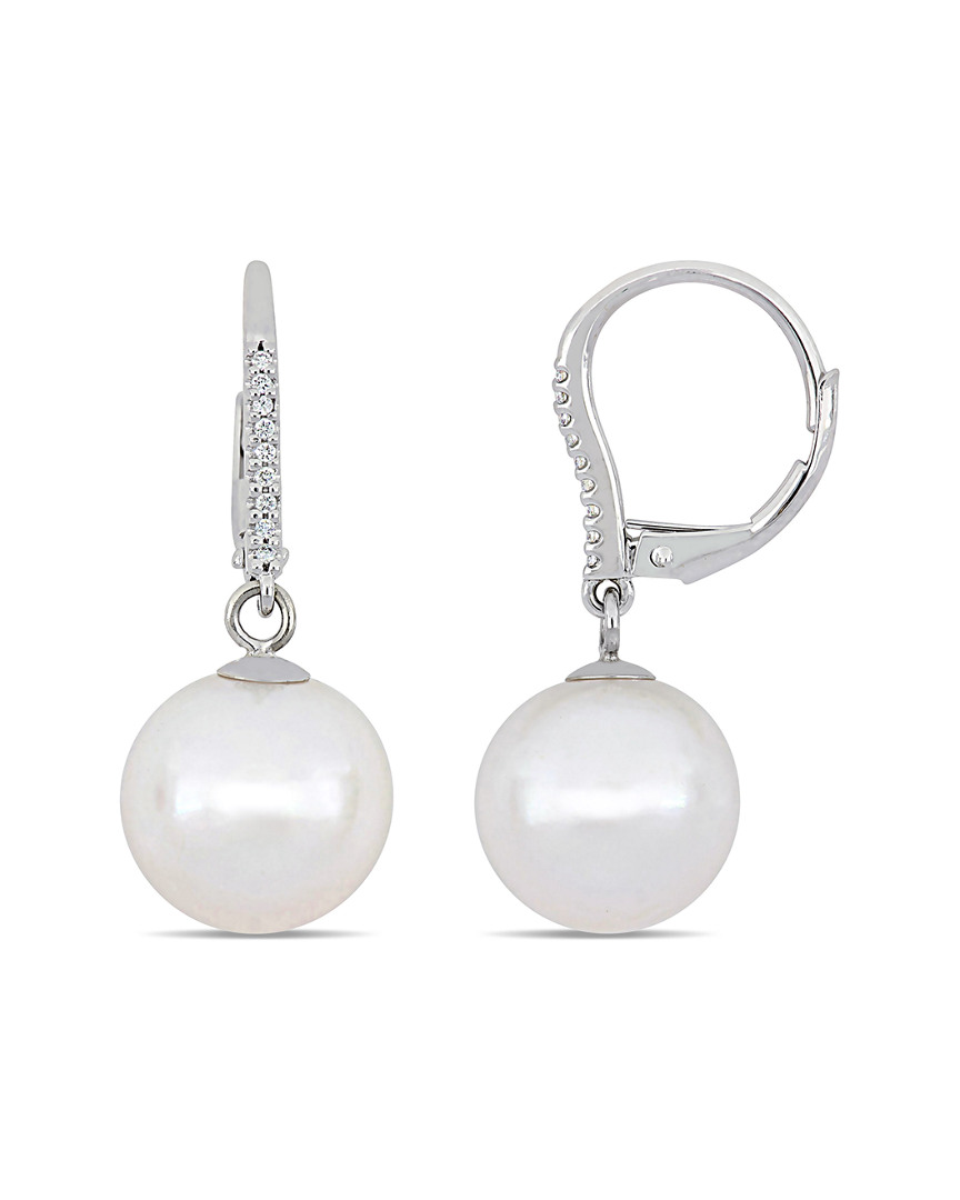 Pearls 14k 0.05 Ct. Tw. Diamond & 11-12mm Freshwater Pearl Earrings