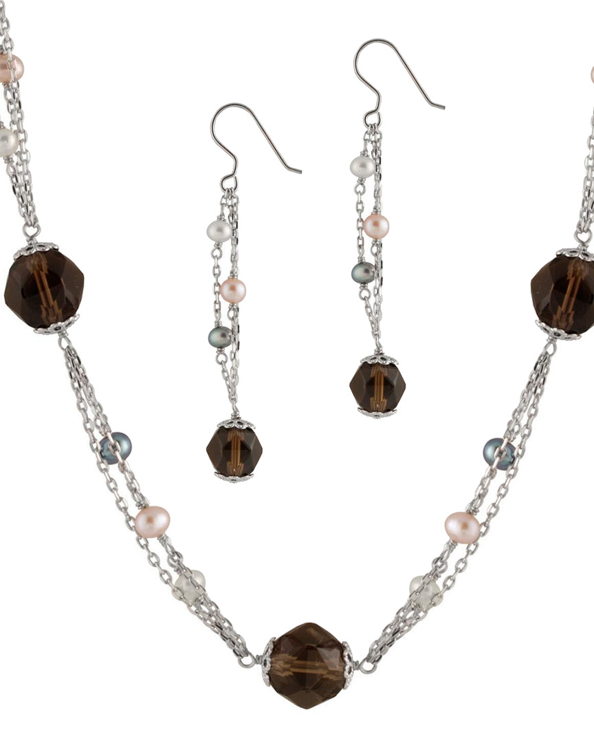 Splendid Pearls Dnu 0 Units Sold Rhodium Plated 4-5mm Pearl Necklace & Earrings Set
