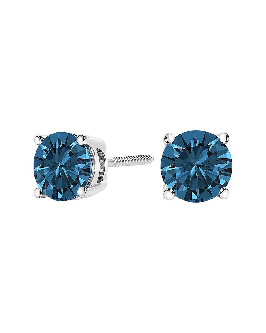 Haus Of Brilliance 14k 3.00 Ct. Tw. Lab-grown Diamond Stud Earrings In Blue