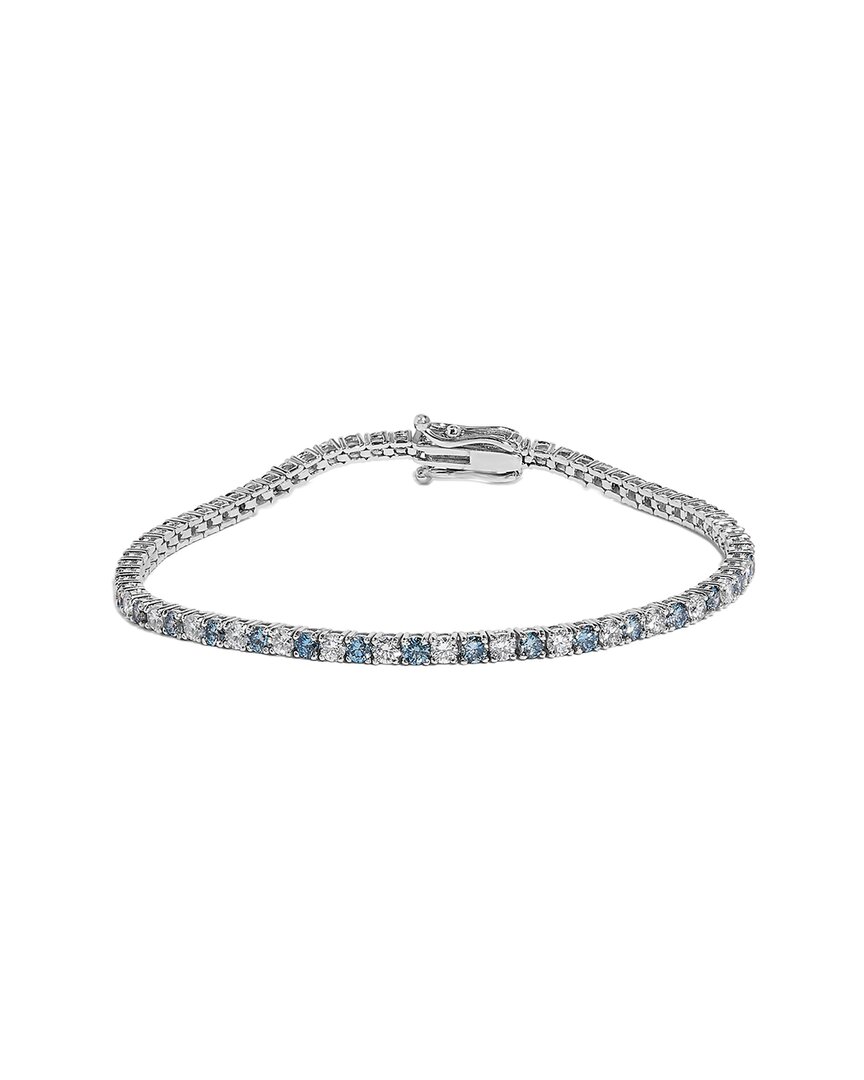 Haus Of Brilliance 14k White Gold 4.0 Cttw Alternating White And Blue Lab Grown Diamond Tennis Bracelet In Metallic
