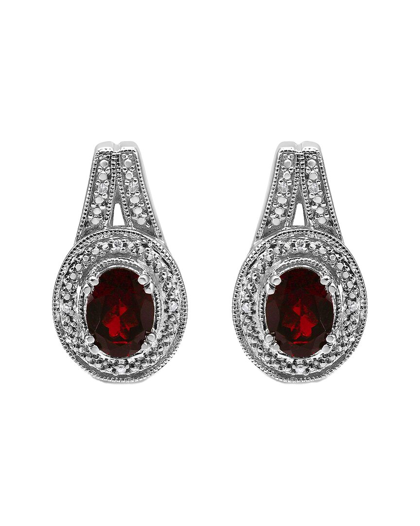 Haus Of Brilliance Colorful Gemstones Silver 3.15 Ct. Tw. Diamond & Garnet Stud Earrings In Brown